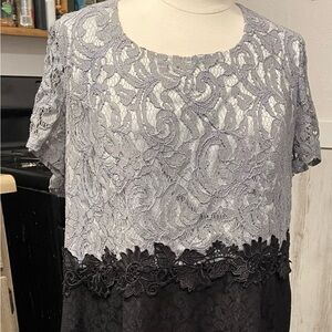 Veto Lace Overlay Midi Dress - Gray and Black
